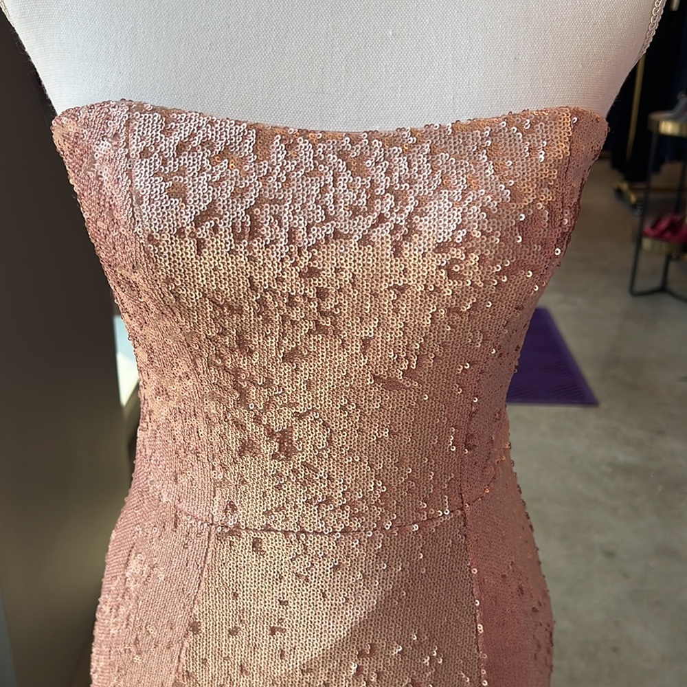 Dress the Population Ellen Strapless Blush Sequin Evening Dress - Picture 2 of 6
